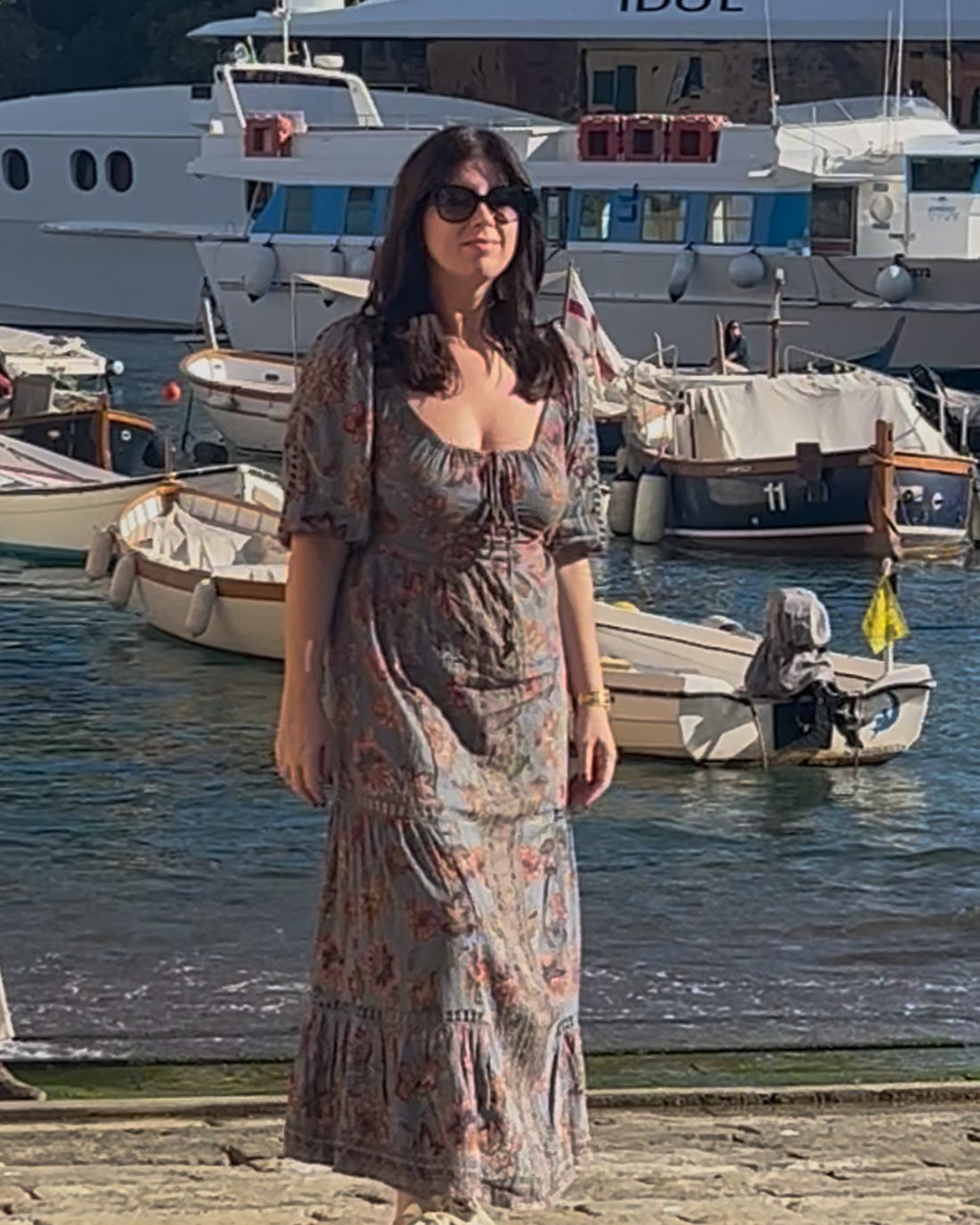 Christina Frank in the harbour at Portofino, Italy