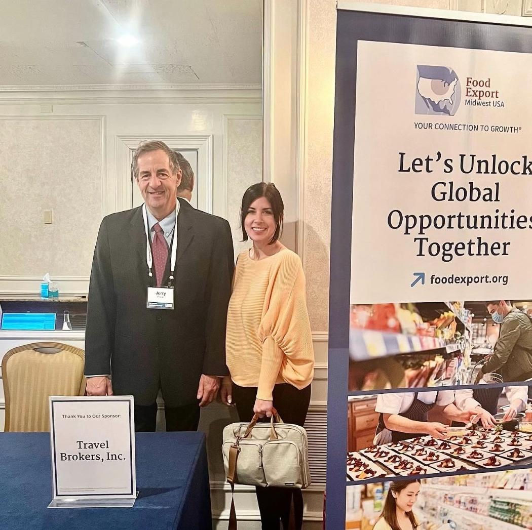 Christina Frank with Jerry Frank at a TravelBrokers-sponsored industry event at The Drake Hotel