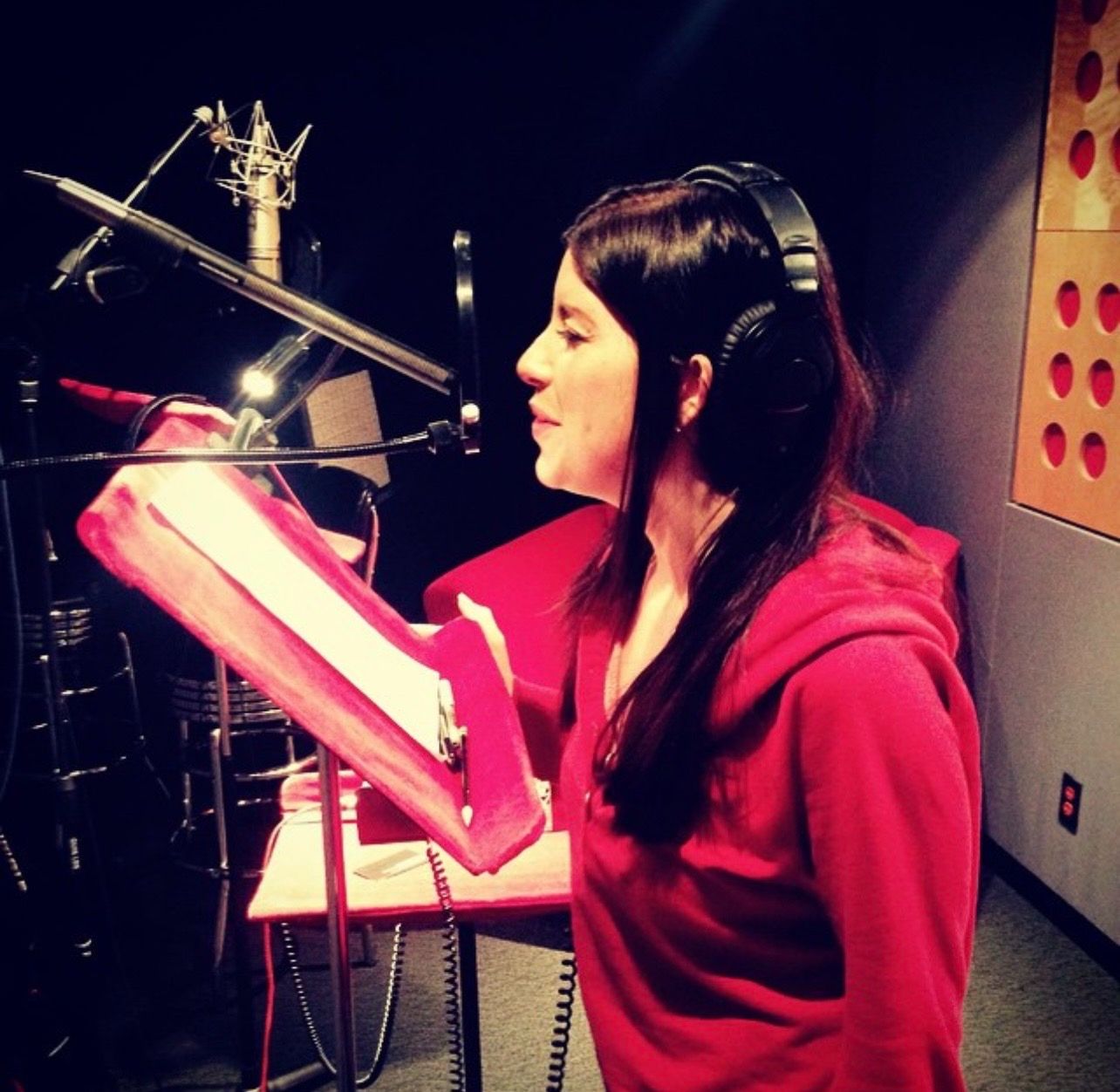 Christina Frank recording voiceover